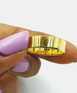 6MM Solid Yellow Gold Couple Matching Wedding Band,18K FLAT POLISHED Plain Band - Picture 1 of 7