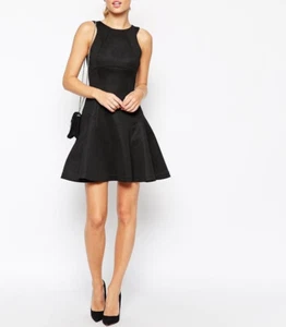 Ted Baker Short Black Spotted Cidia Skater Dress Size 1 8 Fitted Sleeveless - Picture 1 of 8