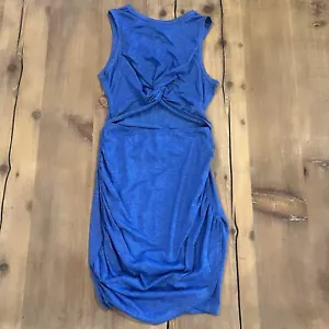 Women Sexy Sleeveless Bodycon Blue Dress Crewneck Cut Out Tummy Twist Ruched Sm - Picture 1 of 3