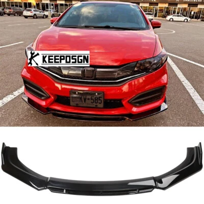 Alerón divisor de labios parachoques delantero negro brillante para Honda Civic cupé sedán 3 piezas Foto 1 de 4