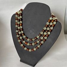 Amber Brown Cream Coloured Bead Necklace Approx 50cm Length Vintage Boho Chic