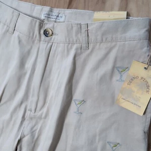 Island Republic Shorts Herren 36x9" Khaki Bestickt Martini Brille Geometrisch - Bild 1 von 9