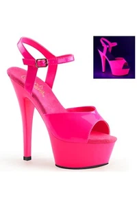 Sandalias Pleaser USA KISS-209UV Neón Rosa Caliente Plataforma Correa al Tobillo UK8 EN STOCK - Imagen 1 de 4