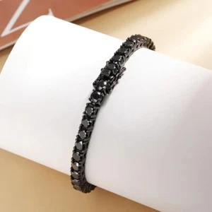 3-4mm Black Moissanite Tennis Bracelet Men Women 925 Sterling Silver Hip Hop GRA - Picture 1 of 17