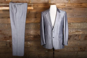 Traje vintage Berwin Mohair 40R 32W 33L gris lana rayas - Imagen 1 de 9