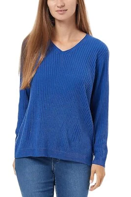 Suéter acanalado azul manga larga cuello en V Joan Rivers Foto 1 de 2