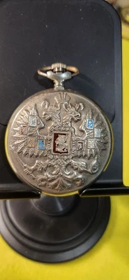 Molnija Pocket Watch Russia Imperial Double Headed Eagle Time Piece  - Photo 1/4