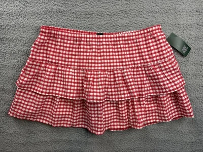 Wild Fable Skort Womens Large Red White Gingham Tiered Ruffle Mini Elastic Waist - Image 1 of 4