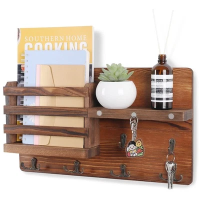 Decorative Key Hanging Rack with 10 Hooks – Easy Install Natural Wooden Key a... - Image 1 of 4