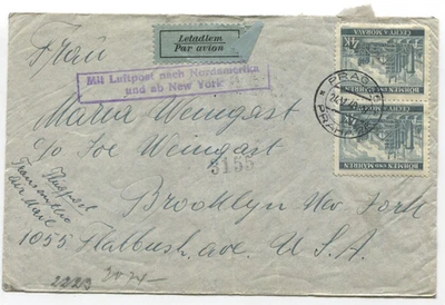 Correo aéreo 1940 Praga a Brooklyn NY Bohemia Moravia cubierta censor nazi Frankfurt Foto 1 de 2