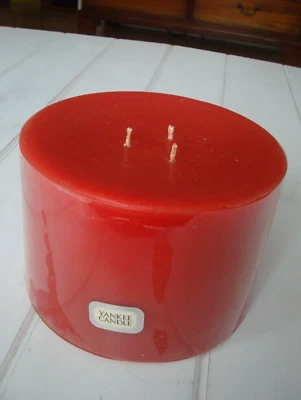 Vintage Yankee Candle 3 Wick Pillar Candle 6 X 4" RED Home For The Holidays NOS - Image 1 of 4