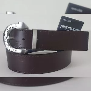 TRUE RELIGION ABLE HUFEISENGESCHIRR WENDEGÜRTEL HERREN ALLOVER LOGO GR 42 - Bild 1 von 9