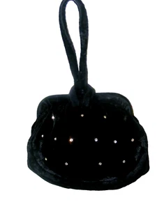 Cartera de terciopelo de los años 30 bolso de noche bolso bolsa asa lazo estrás decorado 1930 - Imagen 1 de 9