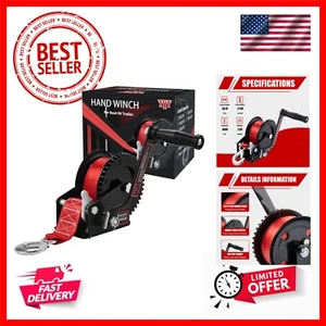 1600lb Boat Trailer Winch with 8M Red Strap, 2 Way Ratchet Hand Crank Strap W... - Picture 1 of 9
