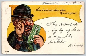 Billete de 5 dólares Man Tears Holding I'll Miss You When You're Gone 1908 postal - Imagen 1 de 2