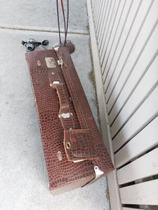 Vintage antique Suitcase Leather crocodile style crock pattern - Picture 1 of 19