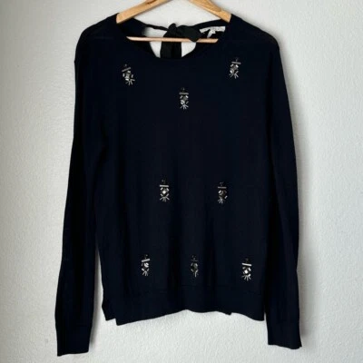 Sandro  100% Wool Black embellish beaded pull over sweater cardigan back tie 3 - Image 1 of 4