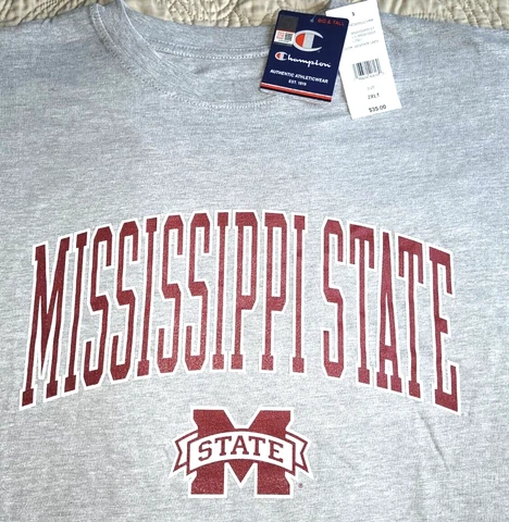 NEW CHAMPION, MENS SIZE 2XLT, MISSISSIPPI STATE BULLDOGS LS T-SHIRT, MSRP $35.00 Cover