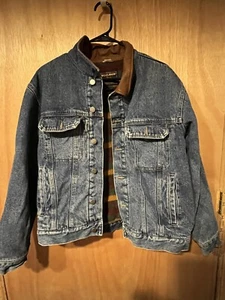 woolrich blanket lined denim jacket medium Leather Accents - Picture 1 of 8