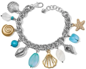 Brighton CALYPSO SHELL Silver Gold Conch Scallop Charm Bracelet  MSRP $138  NEW - Picture 1 of 4