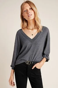 Suéter Anthropologie Phoebe Cuello en V Gris Talla XL - Imagen 1 de 4
