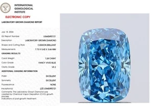 1.24 CT Cushion Modified Lab Grown Diamond For Ring IGI Fancy Vivid Blue VS2 - Picture 1 of 10