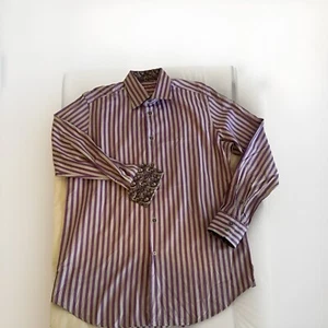 Robert Graham Flip Cuff Anatlya lila grau Hemd Medium Large Knopf vertikal - Bild 1 von 16