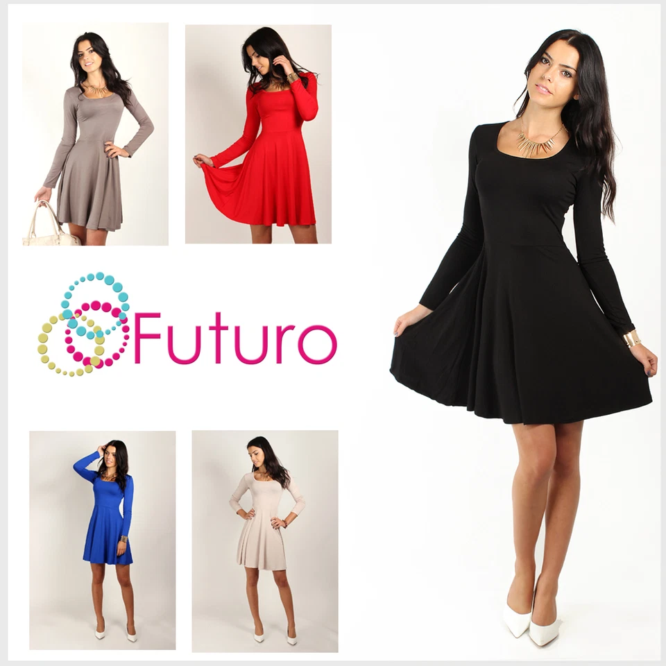 Classic Skater Women's Dress Long Sleeve Scoop Neck Size 8-18 FT2520