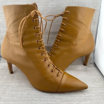 Botín Zara Tostado Punta Con Cordones Mujer EU 39 US 8 Hecho en España Cremallera Lateral Foto 1 de 4