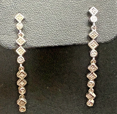 Exquisite Affinity Sterling & Diamond Art Deco Style Linear Drop Earrings 1 3/4" - Image 1 of 4