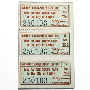 Vintage Akron Transportation Co., Three Attached Fare Tickets - Picture 1 of 3