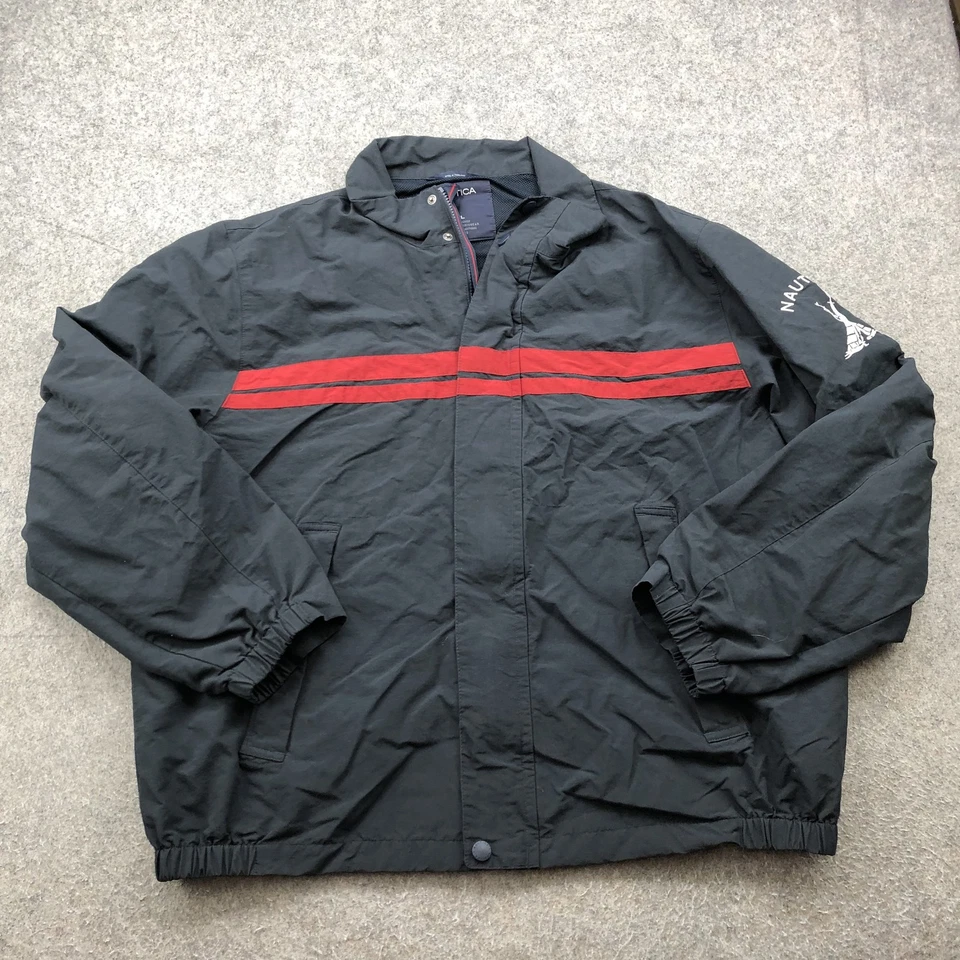 Chaqueta cortavientos Nautica para hombre 2XL negra roja a rayas cremallera completa vela al aire libre Foto 1 de 4