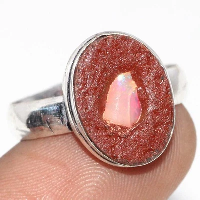 Кольцо с драгоценным камнем композитный сердолик эфиопский опал покрытие серебро 925 США 7 JW - Изображение 1 из 3