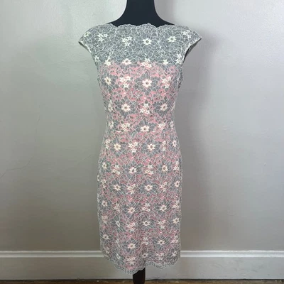 Maggy London Lace Dress Floral Pink Gray Sleeveless Sheath Dress Size 8 - Image 1 of 4