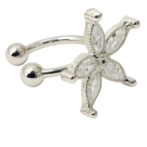 Ear Cuff Clip On Flower Top Helix Earring Star CZ Stones Non Piercing Jewellery - Picture 1 of 5