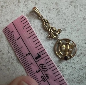 10k Gold Viktorianische Taube Vogel Schwalbe Rubin? Perlenanhänger Lavaliere? Antik - Bild 1 von 16