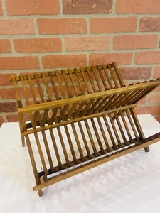 Bamboo Dish Rack 16 Slots| Wooden Dinner Plates Bowls Drainer Stand Dryer - Picture 1 of 9