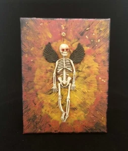 Dia De Los Muertos Skeleton Fire Mixed Media Canvas Art 9" X 12" - Picture 1 of 5