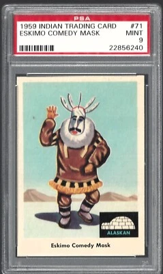 1959 Indian Trading Card #71 Eskimo Comedy Mask PSA 9 Mint 22856240 - Image 1 of 2