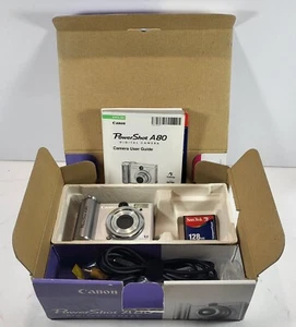 Canon PowerShot A80 4.0 MP Silver Digital Camera w/ CF Memory Card *FOR REPAIR* - Picture 1 of 22
