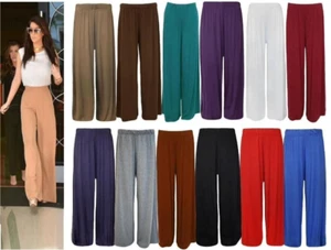 Damen High Waist Palazzo Hose Gummizug Sommer Lounge Hose Größe UK 8-26 - Bild 1 von 12