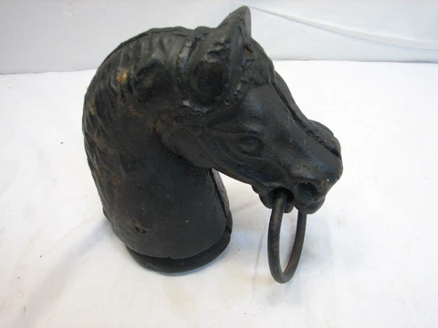 Vintage Cast Iron Horse Head Bust Hitching Post Pricked Ear Top Ring Equestiran Cover