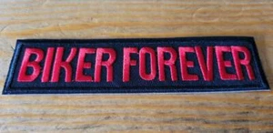BIKER FOREVER IRON ON SEW ON EMBROIDERED PATCH BIKER VEST MC MOTORCYCLE - Picture 1 of 1