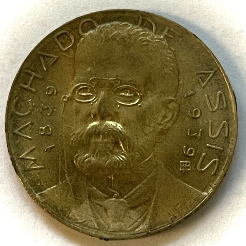 1939 Brazil Republic 500 Reis Machado de Assis Coin KM#549 Condition ABOUT UNC Cover