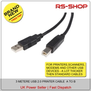 3M USB 2.0 A to B Printer Cable (Black) HP Epson Lexmark Canon - Picture 1 of 1