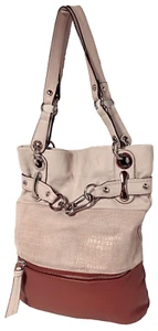 B Makowsky Tan/Cream Shoulder Hobo Handbag - Picture 1 of 9