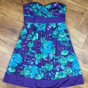 Moulinette Soeurs Anthro Sz 4 Petite Purple Blue Teal Floral Strapless Dress - Picture 1 of 12