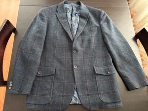 Mens Allen Edmonds Blue Wool Plaid Blazer Sportcoat Size XL USA Made - Picture 1 of 8