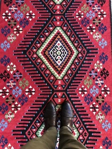 4x7 VINTAGE HAND MADE WOOL AUTHENTIC KURDISH FLAT WEAVE RED TURKISH KILIM RUG - Picture 1 of 11