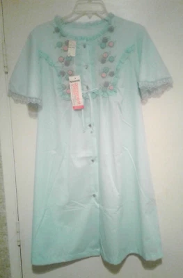 NWT Gilead VINTAGE Lace Baby Blue Embroidered Flowers Nightgown L Made In USA - Image 1 of 3